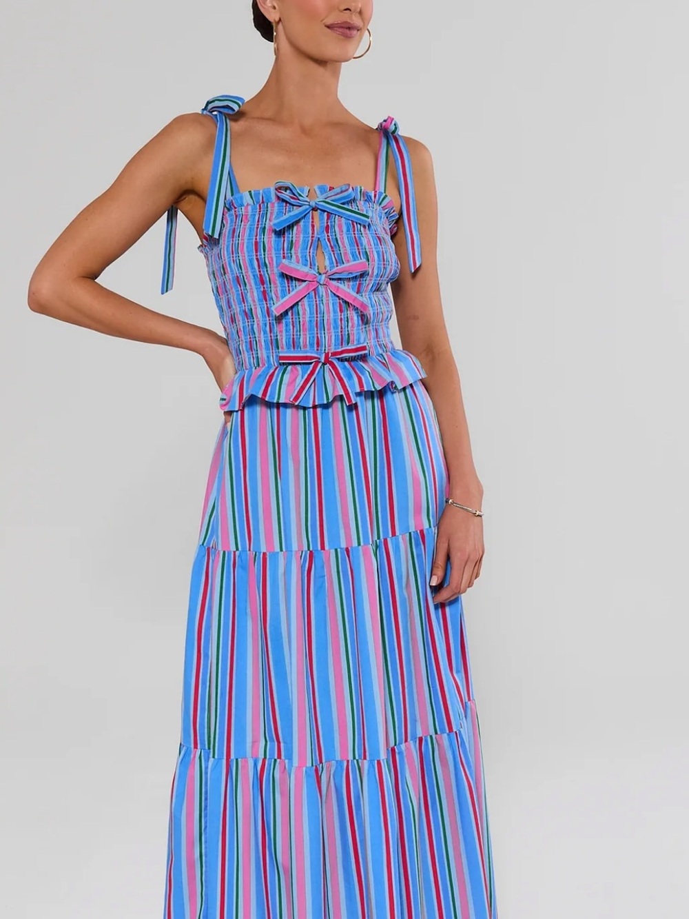 Avara Margot Blue Striped Maxi Dress SIZE M